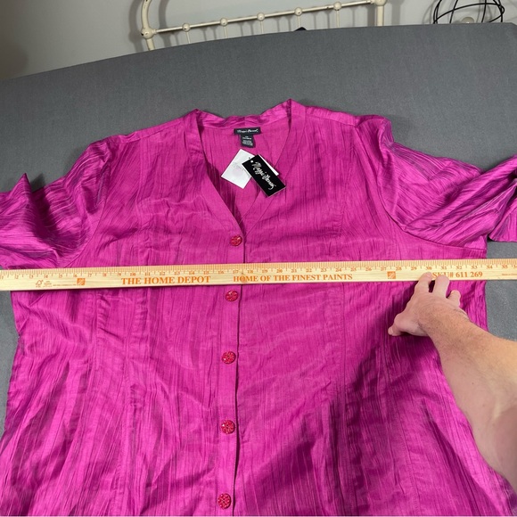 NWT Maggie Barnes Women Pink Purple Linen Blend Button Up Blouse Top Shirt Sz 5X - Picture 4 of 11
